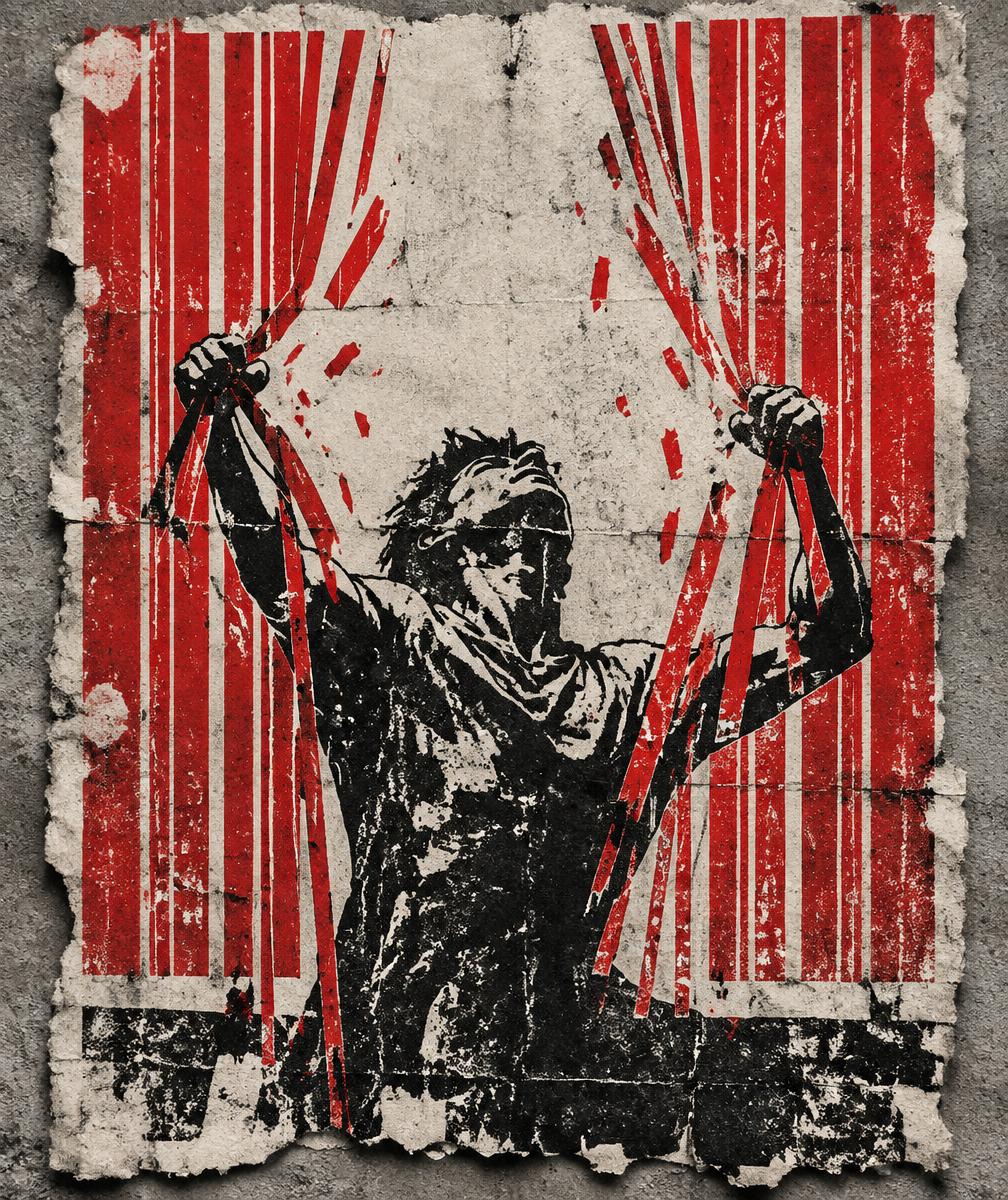 Red and black proposed NO MASTER protest print